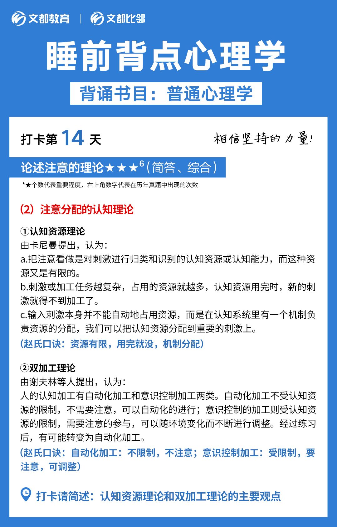 睡前背點心理學之文都考研：認知資源理論和雙加工理論的觀點