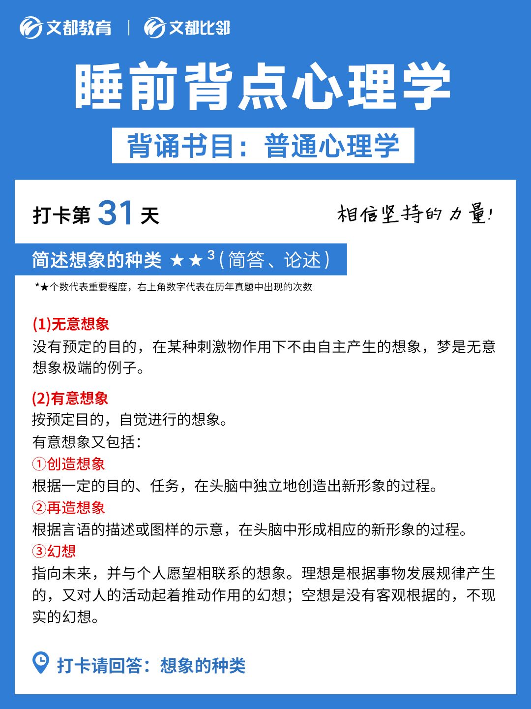 睡前背點心理學(xué)之文都考研：簡述想象的種類